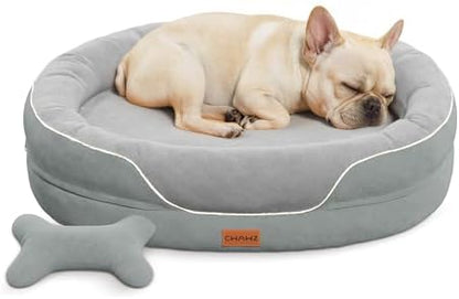 CWAWZ Large Orthopedic Dog Bed, 36 in. Dog Bed for Large Sized Dogs with Full-Surround Bolsters, Dual-Sided Dog Cooling Beds with Memory Foam, Washable Pet Sofa Couch with Nonslip Bottom, Light Grey