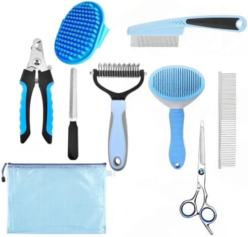 9Pcs Dog Grooming Kit, Slicker & Shedding Brush for Dogs & Cats (Blue)