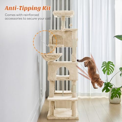 Large 66 Inch Cat Tree Tower with Sisal Scratching Post
