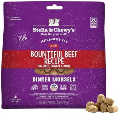 Stella & Chewy's Freeze-Dried Raw Cat Dinner Morsels - Premium Beef Recipe with 98% Grass-Fed Meat & Organs - Natural Grain-Free Cat & Kitten Food - Made in USA - 3.5 oz
