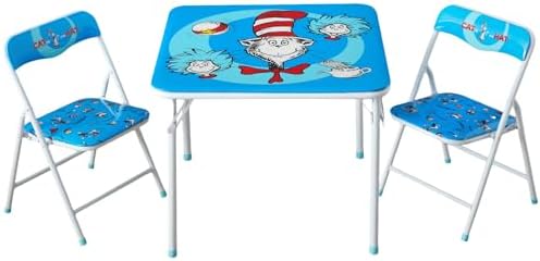 Idea Nuova 3-Piece Furniture Set with 1 Square Table & 2 Folding Chairs for Kids, Cat in The Hat