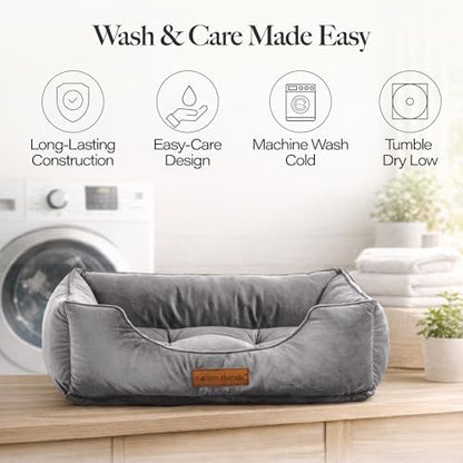 Modern Threads Luxury Dog Bed - Comfortable Tufted Velvet Cushion for Small to Large Dogs - Machine Washable - Durable & Cute Sleep Space for Pets - Pamper Your Pet with Cozy Beds - Charcoal