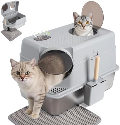 Stainless Steel Litter Box with Lid, XL Large Enclosed Cat Litter Box