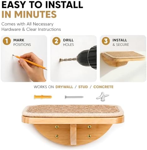 2 Set Wooden Cat Wall Shelves with Sisal Mat, Cat Wall Furniture Steps