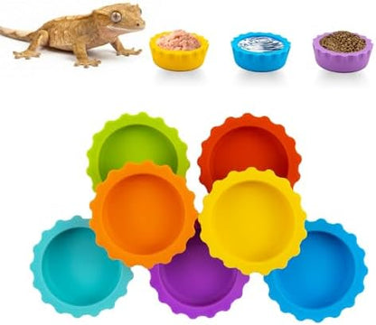 7 Pack Crested Gecko Food and Water Bowl, Eudimysx Reusable Small Reptile Feeding Dish, Gecko Tank Accessories for Hermit Crab, Tarantula, Isopods, Snails and Lizard, Silicone Easy Clean & 7 Colors