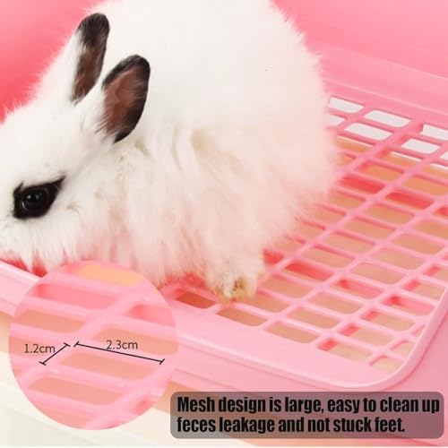 kathson Large Rabbit Litter Box with Drawer, Bunny Potty Trainer Corner Toilet Guinea Pig Litter Box Bigger Pet Pan with Grass Mat for Chinchilla, Ferret, Hamster (Pink)