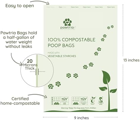 Pawtria Home Compostable Dog Poop Bag Rolls, 480 Bags, 32 Rolls