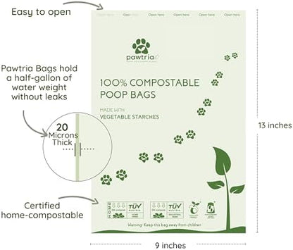 Pawtria Home Compostable Dog Poop Bag Rolls, 480 Bags, 32 Rolls