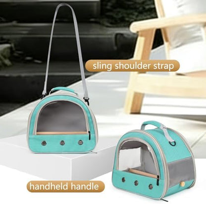 Bird Carrier, Portable Small Bird Parrot Parakeet Carrier with Standing Perch and Stainless Steel Tray, Side Access Window Collapsible (Green, Horizontal Perch)