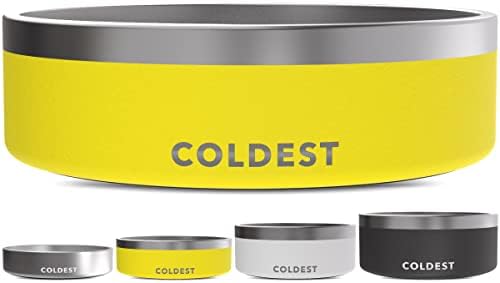Coldest Dog Bowl - Anti Rust Metal, Non Slip, 3 Layers Insulated Stainless Steel Dog Bowls - Spill Proof & Heavy Duty - Water Bowl for Dogs, Cats & Pets, Dish Washer Safe (42 oz, Solar Yellow)