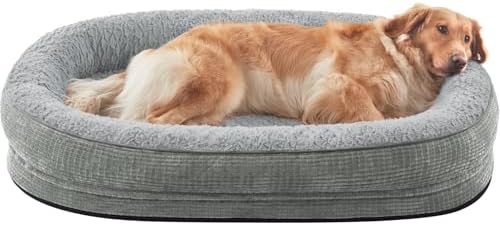 JOEJOY Orthopedic Dog Beds Large Sized Dog, XL Egg-Crate Memory Foam Pet Couch Bed with Bolster Sides, Waterproof Lining, Removable Washable Cover & Non-Slip Bottom, Light Grey