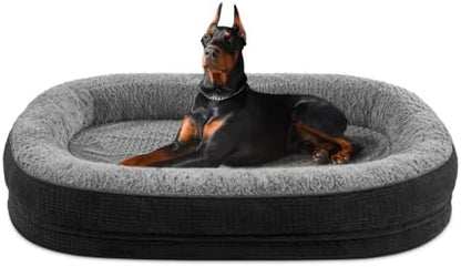 JOEJOY Orthopedic Dog Bed for Extra Large Dogs, XXL Egg-Crate Memory Foam Pet Bed with Bolster Sides, Waterproof Lining, Removable Washable Cover & Non-Slip Bottom, Black