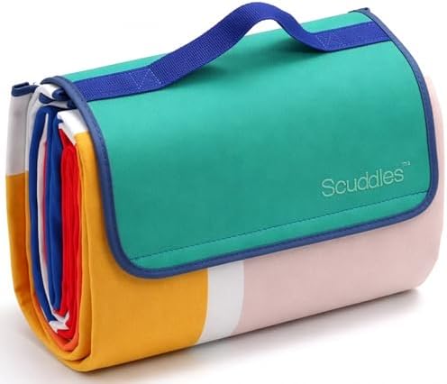 scuddles Extra Large Picnic Blanket – 80" x 80" Waterproof Outdoor Mat with Soft 3-Layer Comfort, Foldable Design & Carry Strap for Beach, Camping, Parks, Hiking & Family Picnics