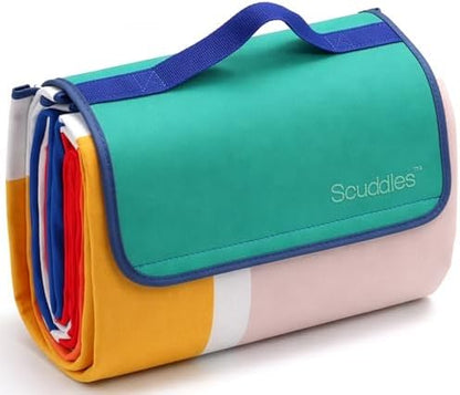 scuddles Extra Large Picnic Blanket – 80" x 80" Waterproof Outdoor Mat with Soft 3-Layer Comfort, Foldable Design & Carry Strap for Beach, Camping, Parks, Hiking & Family Picnics