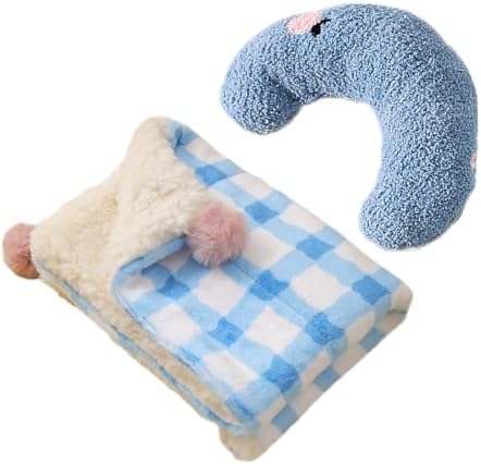 Little Pillow for Cats Puppies Ultra Soft Fluffy Pet Calming Toy Half Donut Cuddler for Joint Relief Sleeping Improve Machine Washable Blanket Set-Blue