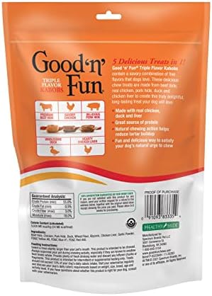 Good'N'Fun Triple Flavored Rawhide Kabobs for Dogs, 4-Ounce (Pack of 2)