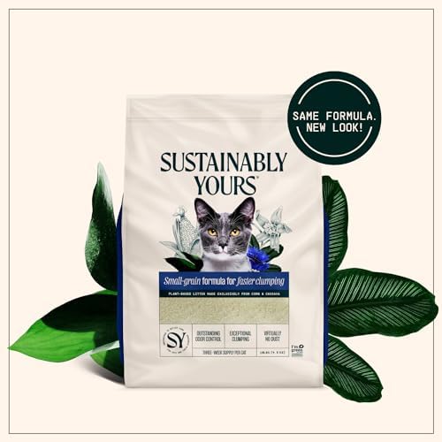 Sustainably Yours Natural Cat Litter, Small-Grain Formula, Exceptional Clumping & Odor Control, Virtually No Dust, Soft on Paws, Corn & Cassava Plant-Based, Unscented, 10 lbs