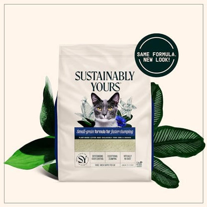 Sustainably Yours Natural Cat Litter, Small-Grain Formula, Exceptional Clumping & Odor Control, Virtually No Dust, Soft on Paws, Corn & Cassava Plant-Based, Unscented, 10 lbs