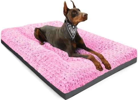 POCBLUE XL Dog Beds, Large Pet Bed for Crate, Washable Plush Dog Mat for Cages, Non-Slip Crate Pad for Outdoor/Indoor/Car Use, Comfy & Soft Kennel Pad for Dogs Up to 90 lbs, 41"x27", Pink