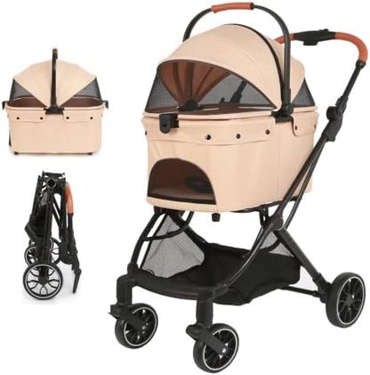 Pet Stroller with Detachable Carrier, Foldable Dog & Cat Stroller