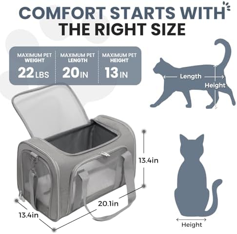 Soft-Sided Cat Carrier 20x13x13 in Expandable Travel Pet Bag 22LBS