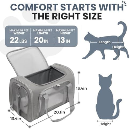 Soft-Sided Cat Carrier 20x13x13 in Expandable Travel Pet Bag 22LBS