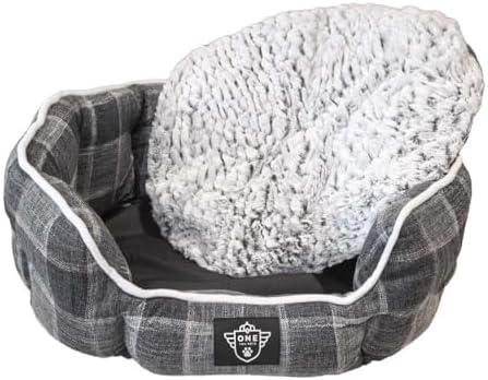 One for Pets Snuggle Pet Bed,Dog Bed, Cat Bed, Removable Washable Octagon Cuddle Bed,Anti Anxiety (Check Pattern, Small (18 Inch))
