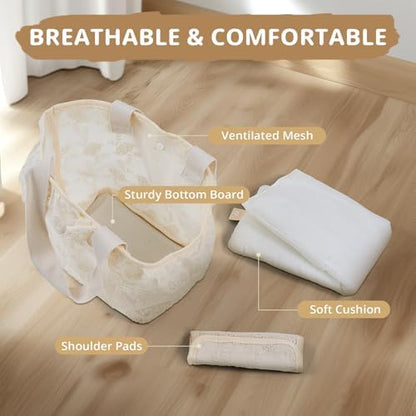 ONECUTE Dog Carrier for Small Dogs Rabbit cat with Lace Design, Cotton Bag, Dog Carrier Soft Sided, Collapsible Travel Puppy Carrier (Beige, 9.4" L x 5.9" W x 9.4" H)