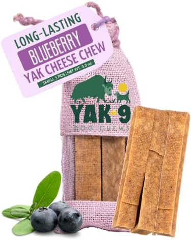 Yak9 Himalayan Yak Cheese Dog Chews, Blueberry | High Protein, Non Rawhide Dog Chews Long Lasting | Non GMO, Gluten Free, Grain Free Yak Milk Dog Chew | Small Size, 3 PC