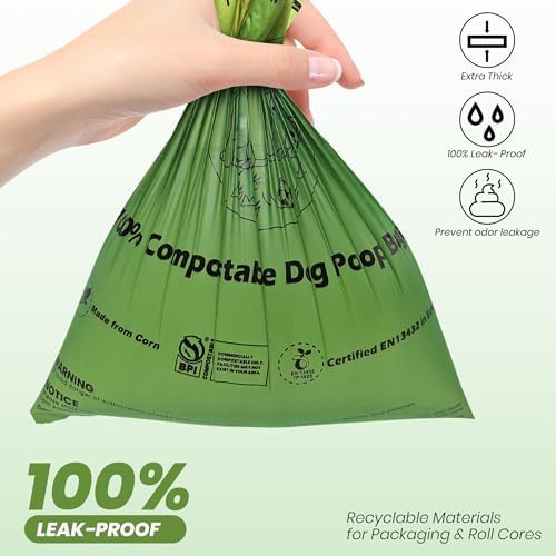 Compostable Dog Poop Bags-300 Bags 1Rolls, (Unscented)