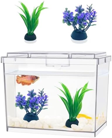 MoonOrange Mini Betta Fish Tank, Small Fish Bowl for Temporary Space, 0.2 Gallon Stackable Cube Tank with Artificial Plants and Gravels for Small Fish, Insect, Shrimp, Crab, Spider. (Pack-1)