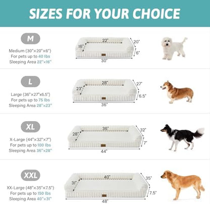 COZY KISS Ultra Soft Faux Rabbit Fur Dog Bed for Small Dogs – 30"x20" Orthopedic Foam Couch, Removable Washable Cover & Waterproof Lining, Cream