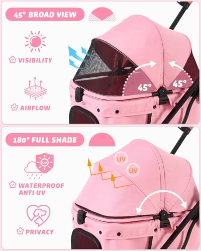 HITTITE Pet Stroller with Weatherproof Cover, All-Terrain 4-Wheel Cat & Dog Stroller with Adjustable Canopy, Foldable Dog Strollers with Storage Basket for Small to Medium Dogs Up to 55 lbs.