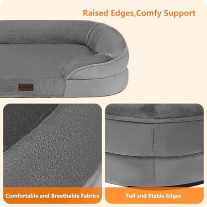 Dwanton Orthopedic Waterproof Large Dog Bed Sofa, Gel Memory Foam, 42"