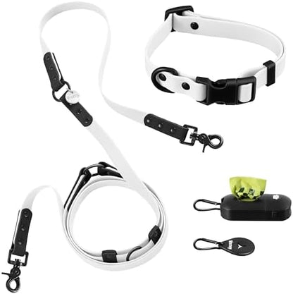 WLK1004F-5SET Luna Small 8FT Adjustable 6-in-1 Waterproof Hands-Free Leash and Collar with LED Flashlight, Bag Dispenser, and Poop Bag Holder, Seltzer
