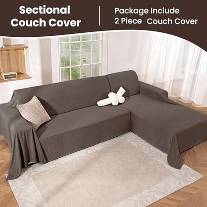 L Shaped Sectional Couch Cover 2 Piece, Large, Coffee