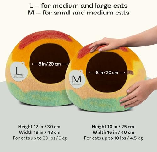 MEOWFIA Cat Cave – Premium Felt Cat Bed for Indoor Cats, Handmade 100% Merino Wool, Cat (Medium, Tucson Sunset) (Pack of 2)