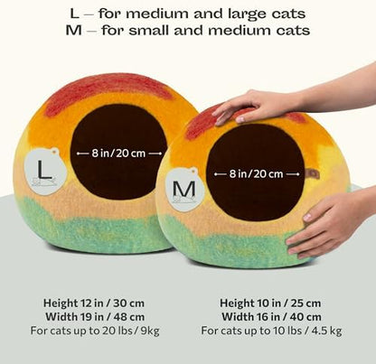 MEOWFIA Cat Cave – Premium Felt Cat Bed for Indoor Cats, Handmade 100% Merino Wool, Cat (Medium, Tucson Sunset) (Pack of 2)