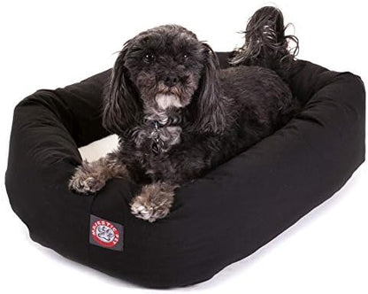 Majestic Pet 24 Inch Poly-Cotton Sherpa Calming Dog Bed Washable 24x18x7 (inch) – Cozy Soft Round Donut Dog Bed with Spine for Head Support - Pet Bed Small - Black