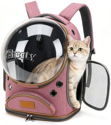 Cat Backpack Carrier, Breathable Cat Carrier Large Space Bubble Pet Backpack for Small Dog and Large cat up to 18lbs, Transparent & Foldable Pet Carrier for Travel Hiking (Pink)
