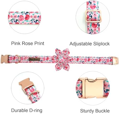 Dog Collar Cute Pink Flowers Print Pet Collar Soft Girl Dog Collar with Flower Adjustable Metal Buckle Collar Gift Collar for X-Large Dogs