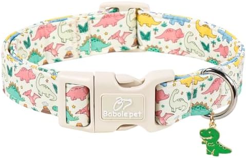 Dinosaur Dog Collar Cute Boy Dog Collars for Small Dogs - Lightweight Adjustable Cartoon Design Male Female Dogs Everyday Collar with Safety Buckle S