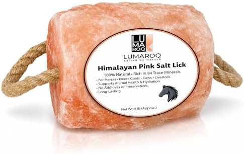Himalayan Pink Salt Lick On Rope 6lbs for Horses, Deer, Goats & Livestock, Natural Mineral Salt Block with 84 Trace Minerals, Hanging Horse Salt Lick for Farm Animals & Wildlife (Pack of 1)