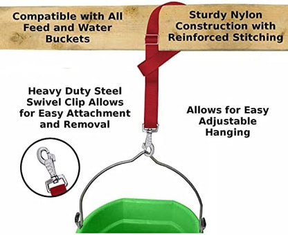Rosemarie Horse Bucket Strap Hangers,Horse Suppliers Adjustable Nylon Straps up to 700 lbs for Hay Nets, Water Buckets,Hanging-Pratical and Easy Use(4 Pack) (Red)