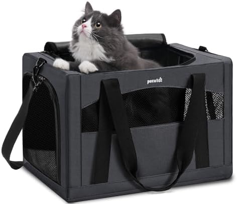 Pecute Cat Carrier Stable, Pet Carrier with Privacy Partition,Dark Gray