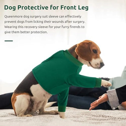 Queenmore Dog Surgery Recovery Sleeve for Front Leg, Breathable Dog Recovery Sleeves After Surgery, Cozy Long Sleeve Dogs Shirt, Alternative to Cone of Shame, Green, XL