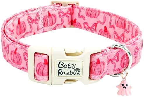 Fall Pink Pumpkin Print Dog Collar Adjustable for Large Dogs