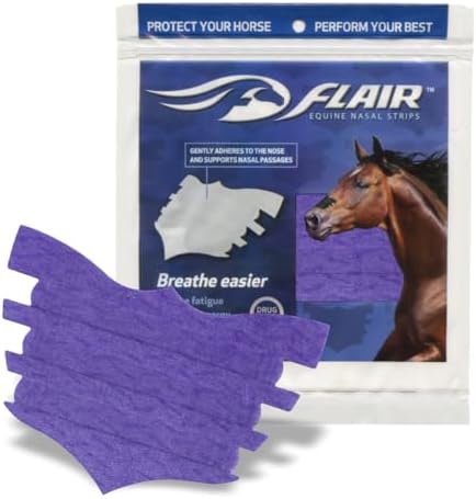 FLAIR Equine Nasal Strips for Horses (Purple, 6 Pack), Adhesive Equine Nasal Strips & Support, Breathing Aids for Training Horses, Equine Health Supplies, Breathing Aid