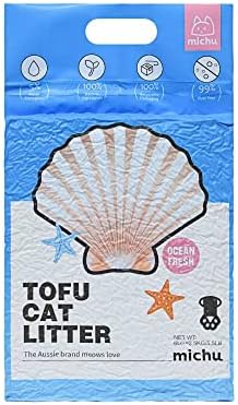 Michu Tofu Cat Litter Natural Clumping Tofu Cat Litter, Fast Clumping and Easily Scoop-able 5.5lb/88oz 5 Scents - Ocean Fresh, 8 Pack