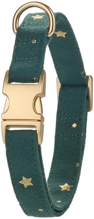 Cotton Fibric Dog Collar with High Grade Metal Buckle,for Large Dogs(Dark Green,Large:17-26")